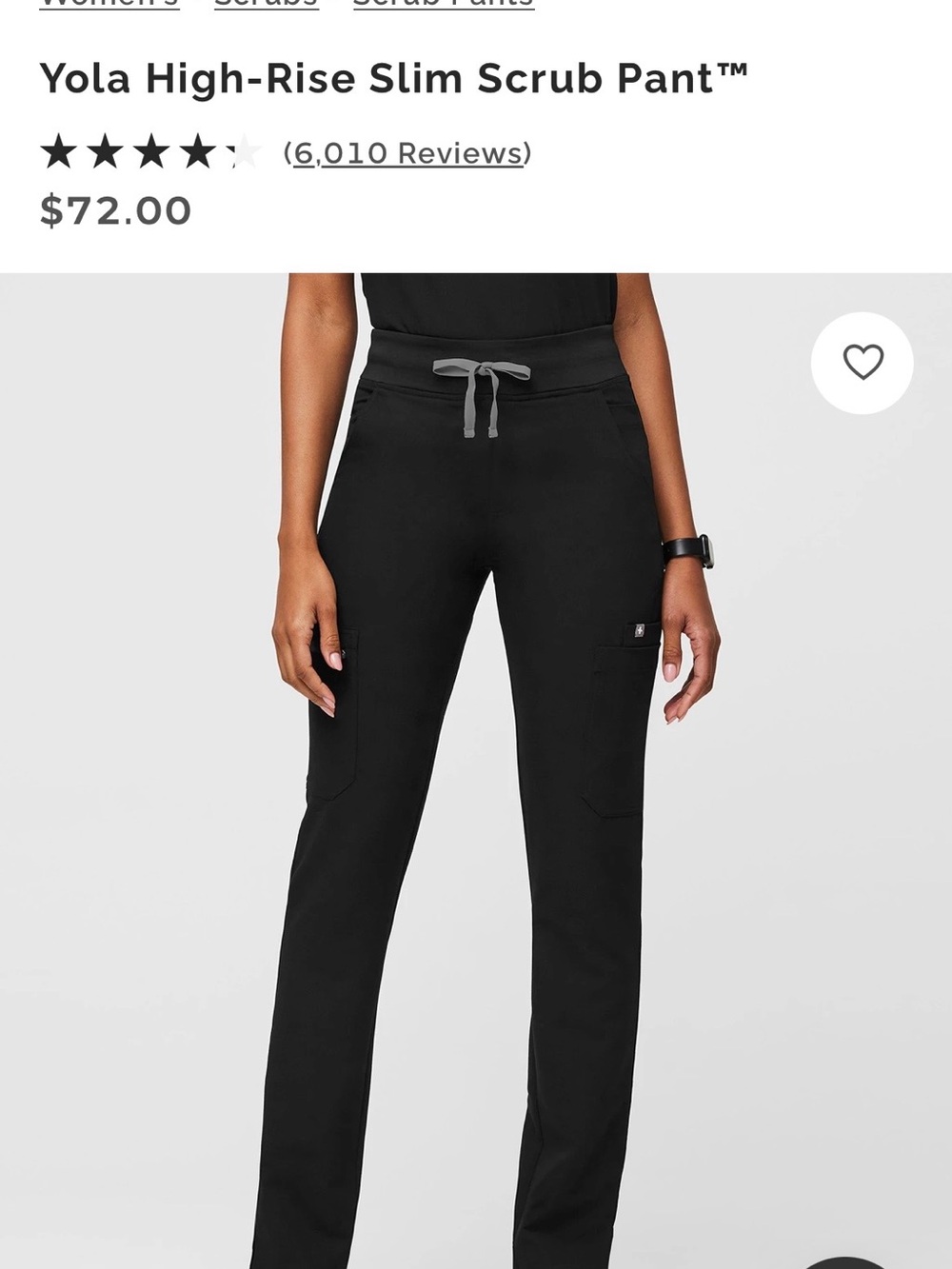 Figs Black Straight-Leg Scrub Pant with Gray Drawstring